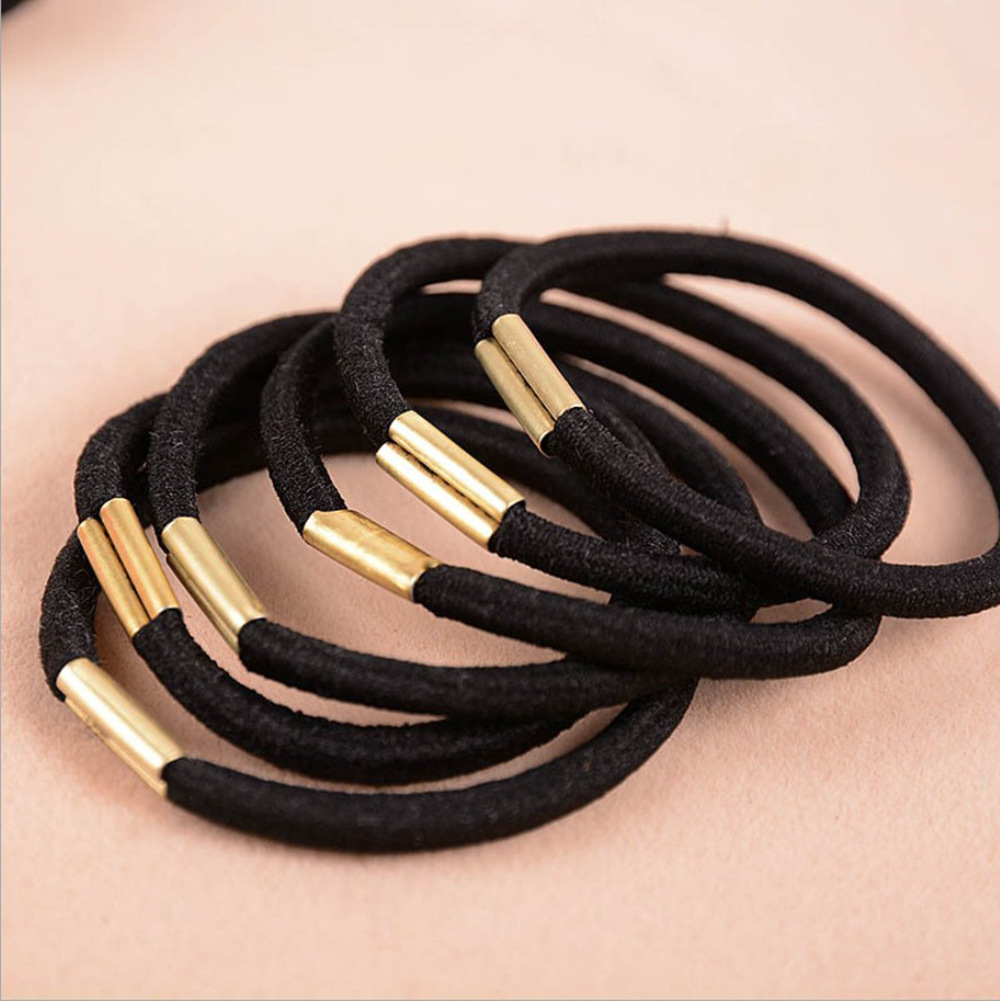 【新款】蝴蝶结发饰配件diy 弹力黑色弹力压扣皮筋 发圈 .