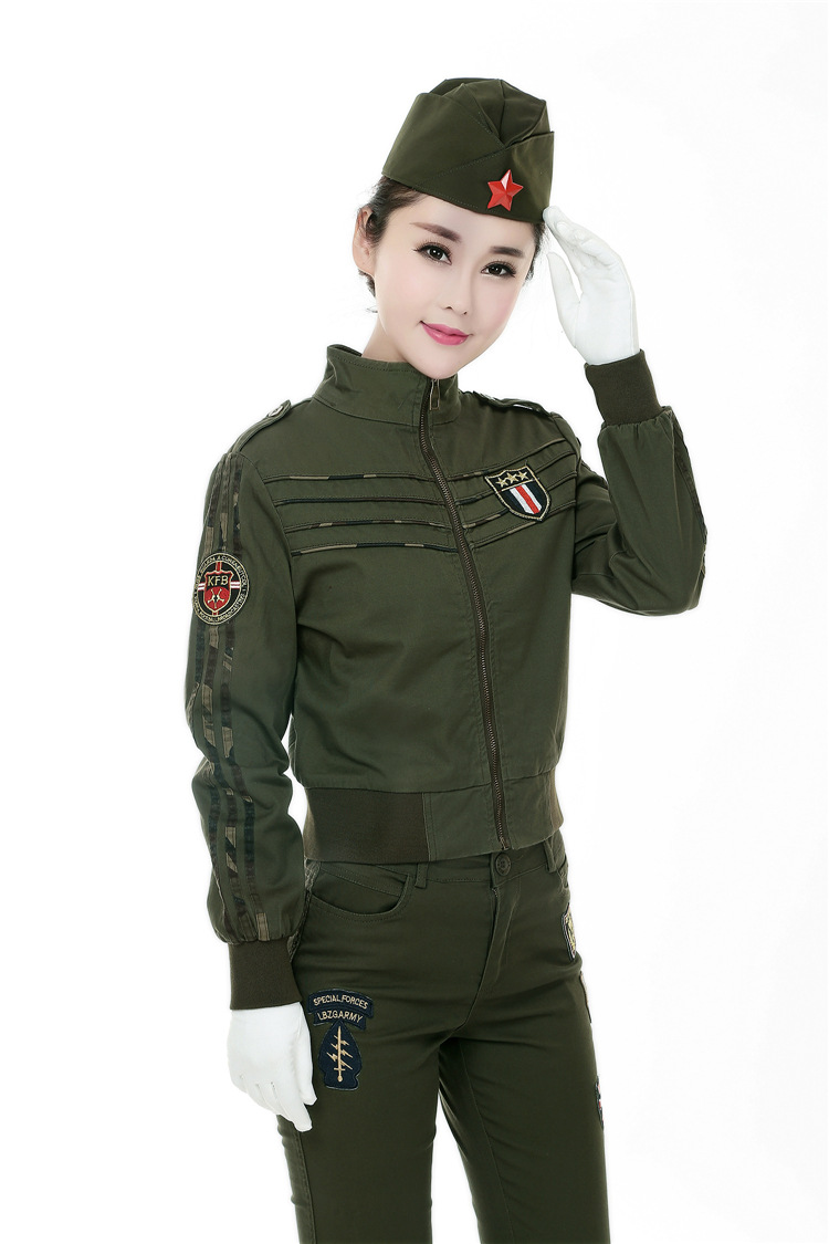 2016秋季迷彩服军装套装弹力迷彩水兵舞户外休闲装女旅游三件套装