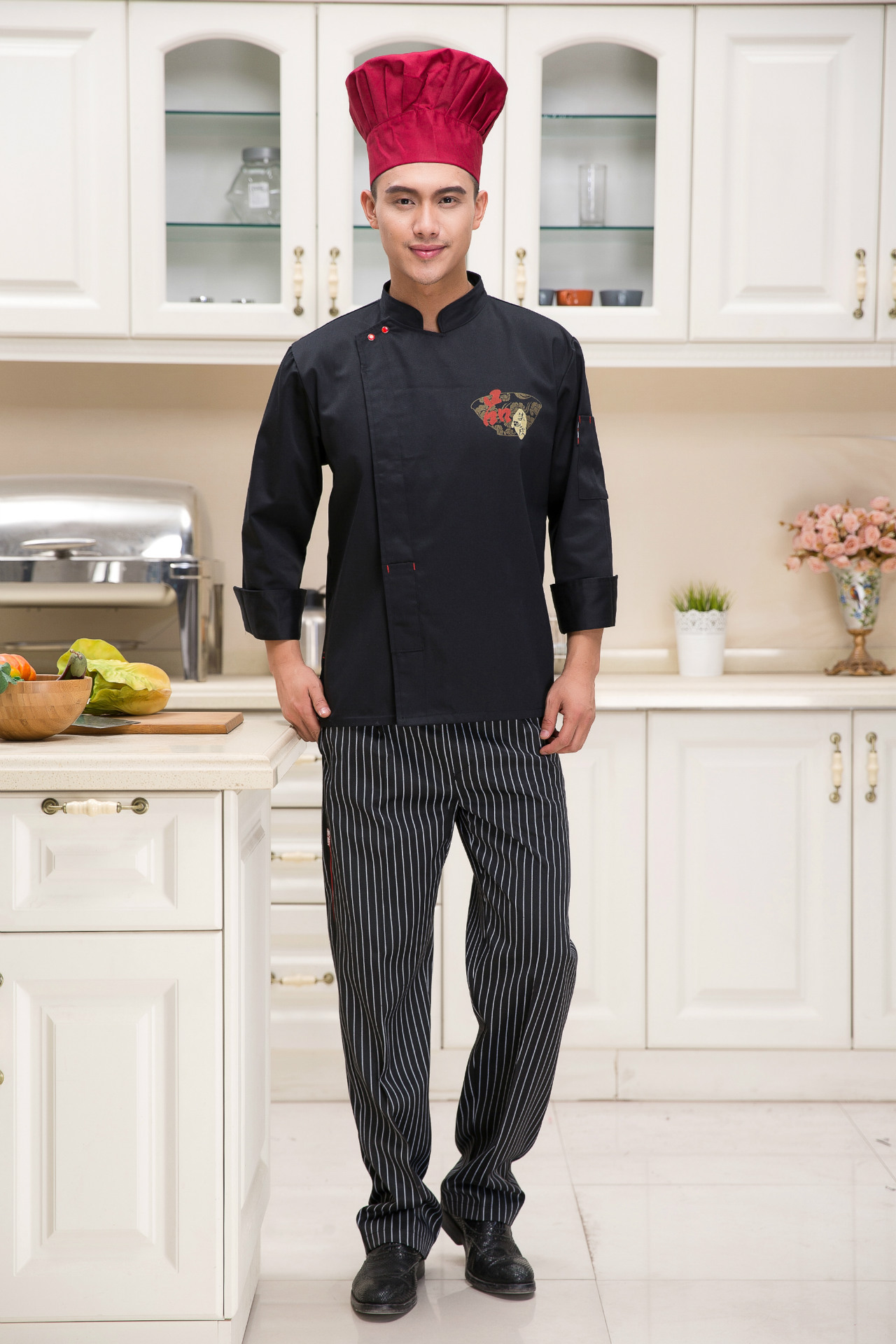 餐厅厨房秋冬季长袖厨师工作服批发厨师服大厨全棉厨衣可加logo