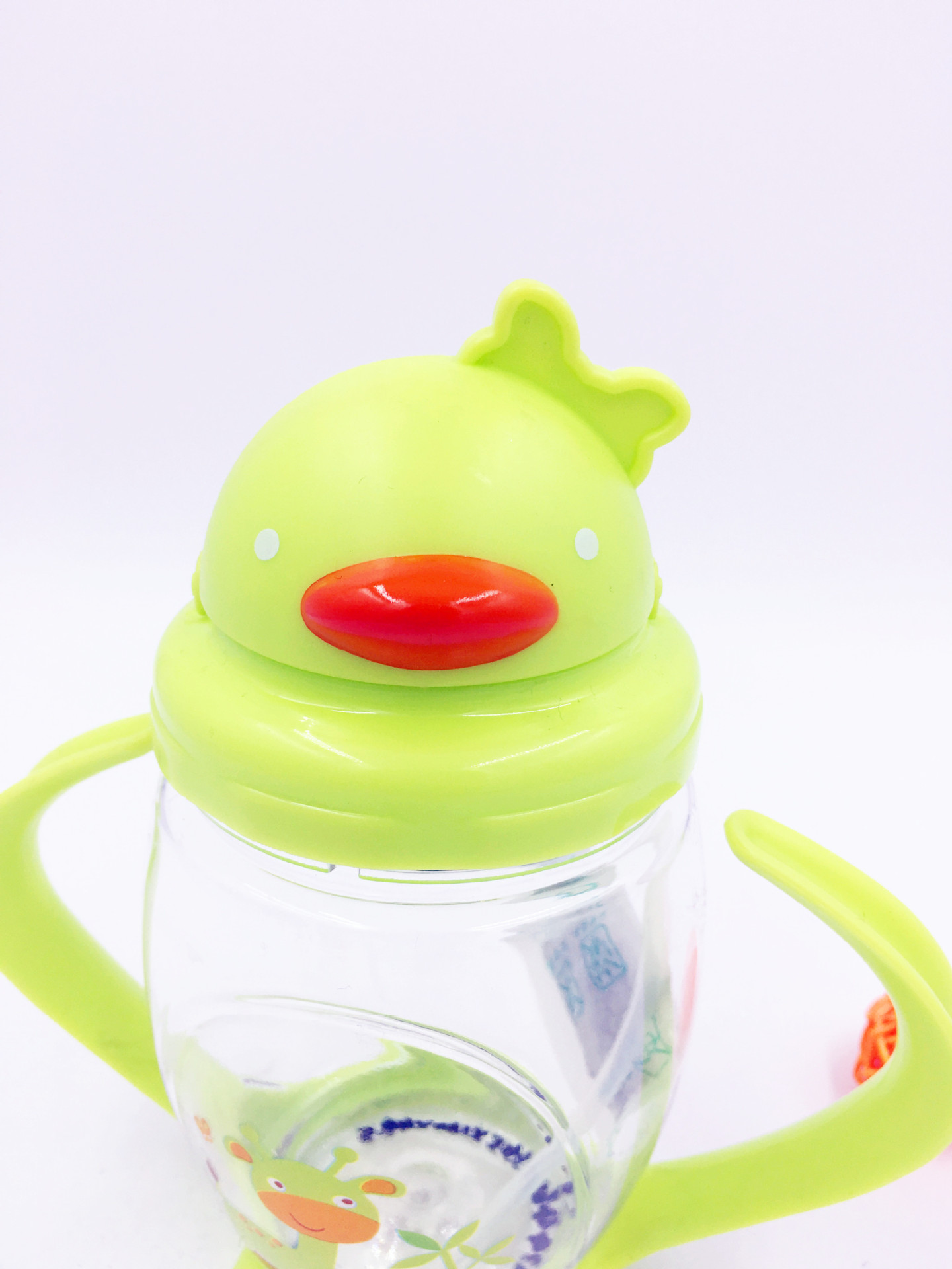 厂家直销 儿童纯色吸管杯 带手柄透明水杯