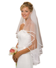 新娘婚纱时尚纱 双丝带包边双造型的面纱梳理 NJB045  一件代发