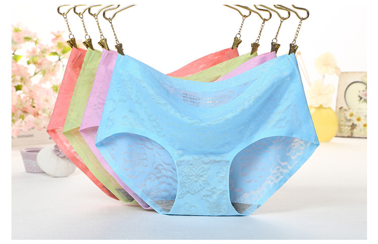 一片式无缝无痕女士内裤竹炭提花蕾丝中腰女