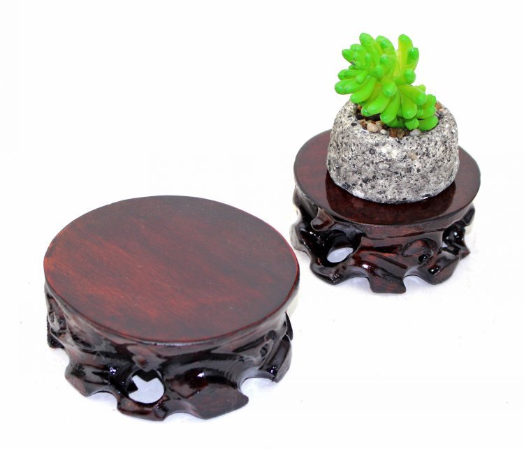 奇石底座实木圆形可挖槽花盆景摆件玉石头底