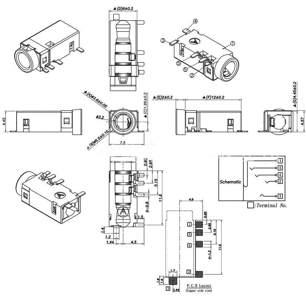 5耳机插孔/五节3.5耳机母座/五节耳机插座