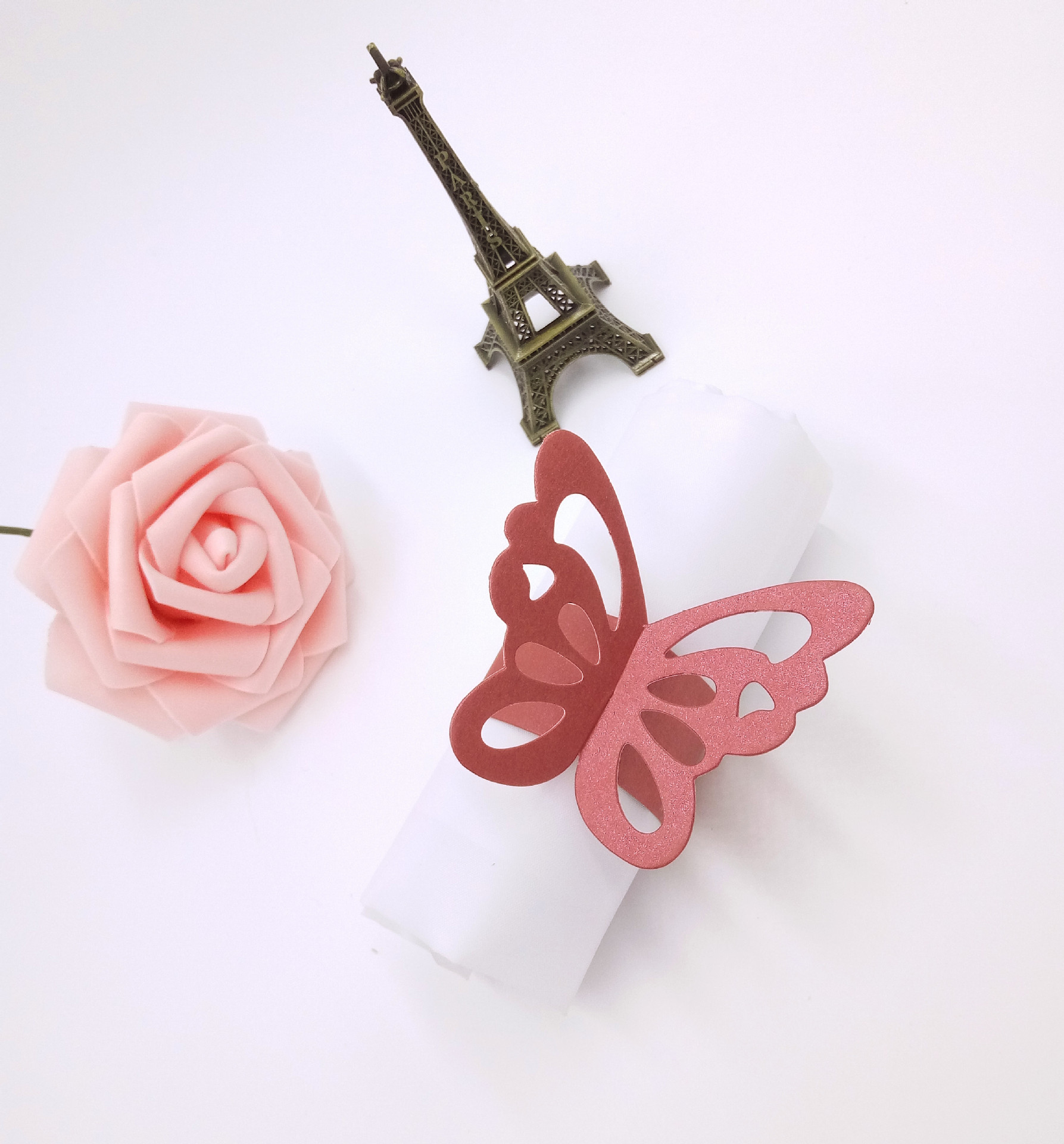 包邮欧式珠光纸蝴蝶卡餐巾环 餐巾扣 餐扣 口布环 酒店婚庆用品