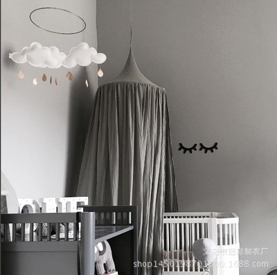 INS Nordic Style Pointed Children's Room Dome Mosquito Nets Shading Baby Room Bed Curtain Pure Cotton Bed Curtain Children's Tent Tide