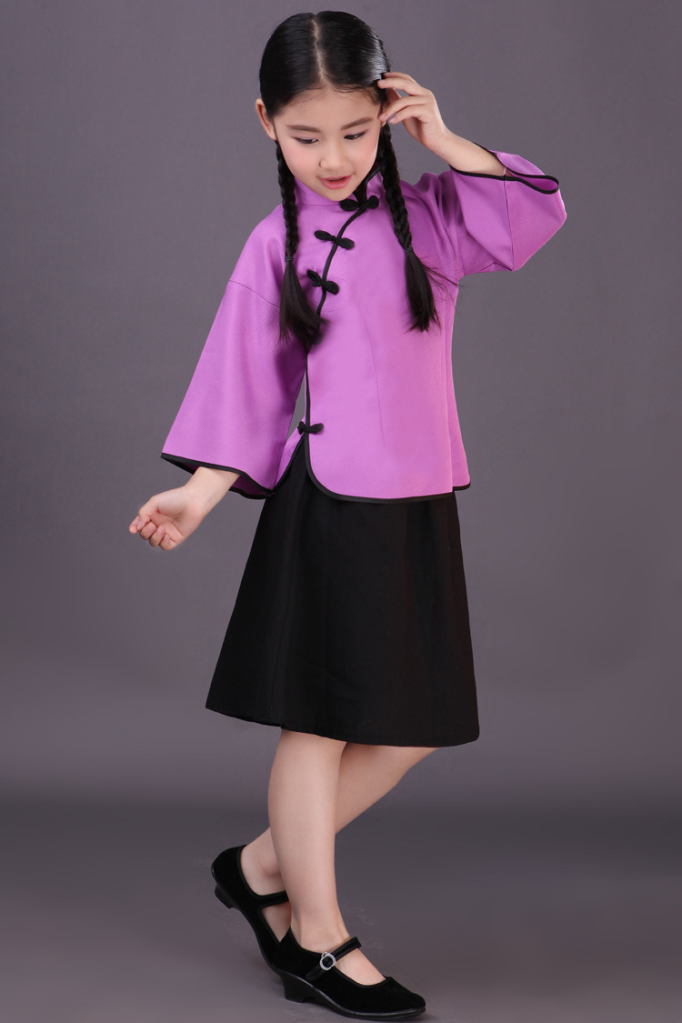 六一儿童节民国演出服装女童五四青年装民国学生装儿童合唱服彩色