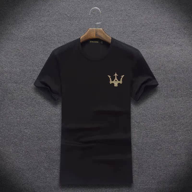 欧洲站大牌玛莎拉蒂男装奢华烫钻胸前标丝光