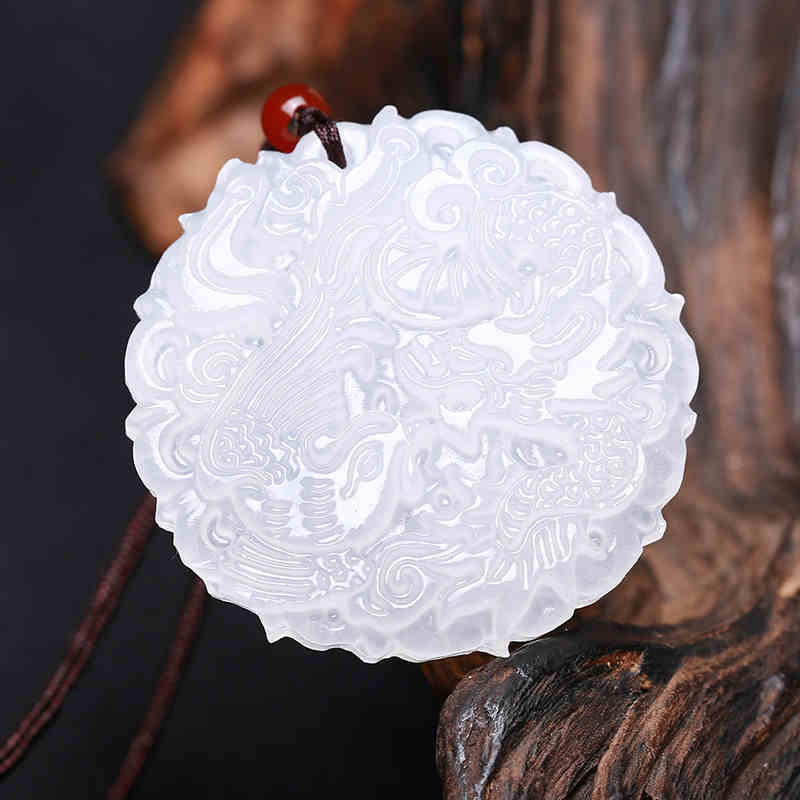 真玉a货新疆白玉龙凤呈祥圆牌挂件羊脂白男女情侣款项链吊坠挂件