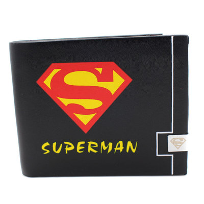 wa325卡通动漫电影周边 pu皮油边黑色丝印2折钱包 超人 s标志