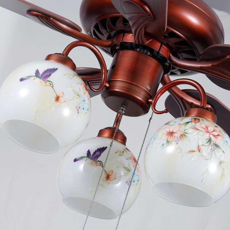 42寸木叶复古吊扇灯酒店卧室餐厅遥控风扇灯带灯装饰吊扇