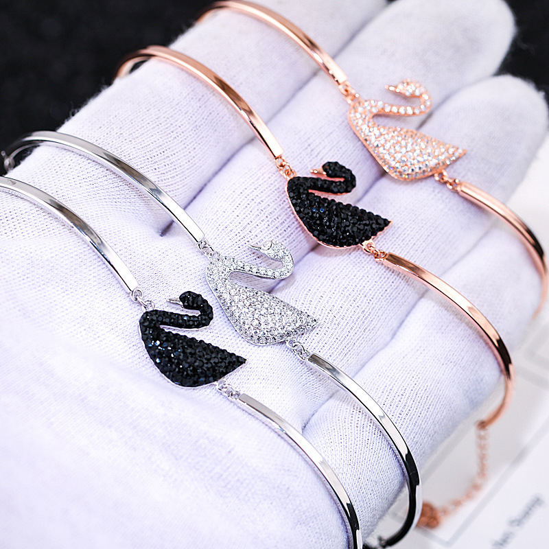 厂家直销 925纯银天鹅手链 韩版镶钻黑天鹅手链 专柜同款饰品批发