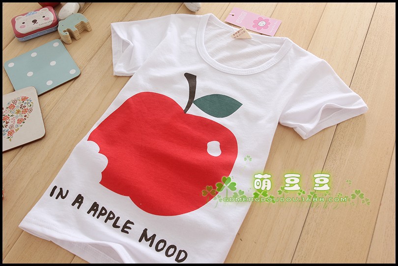 童装批发 2016夏季韩版潮流童装白色上衣男童红苹果短袖t恤