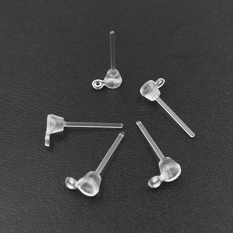 环保透明胶耳针透明树脂耳针 镶钻带吊圈耳针 镶3mm4mm钻石耳针-阿里