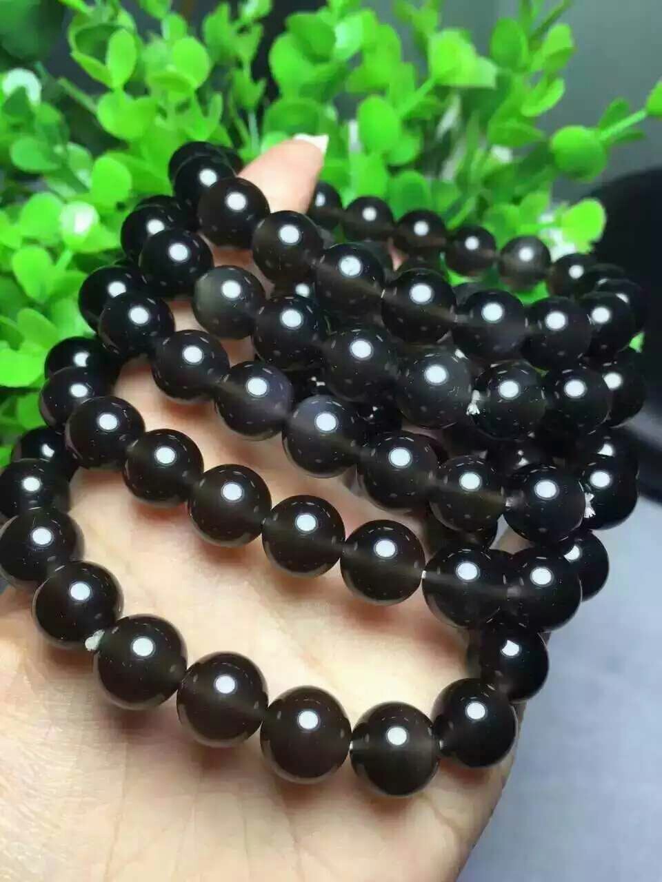 10mm天然5a冰种黑曜石手串手链 晶体通透颗颗极强猫眼 避邪吉