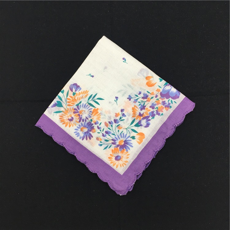 30公分纯棉月牙边印花女士手帕 艳丽大花手绢 五款花型混装