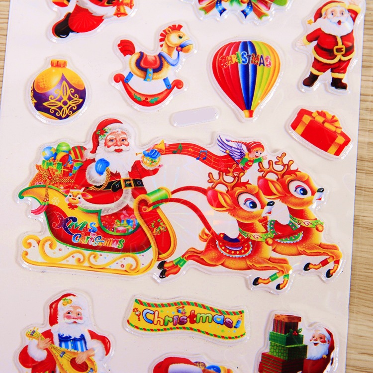 厂家直销6款立体圣诞装饰饰品贴画 3d泡泡贴圣诞礼物礼品贴纸