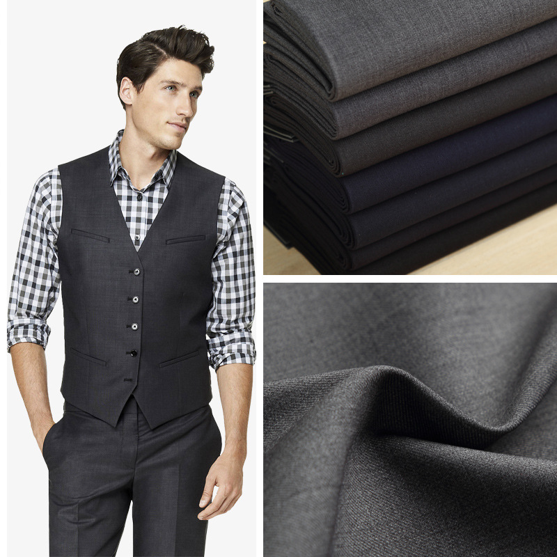 染色厚哔叽全涤斜纹布化纤面料 266gtr西装服装布料现货批发