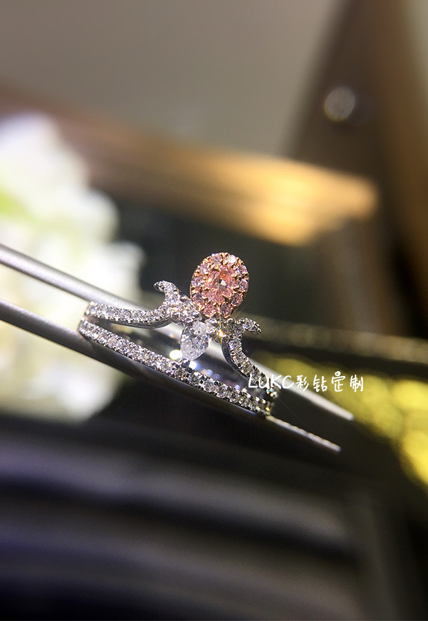 彩钻私人定制天然粉钻戒指高级定制18k金一手货源粉钻一件代发