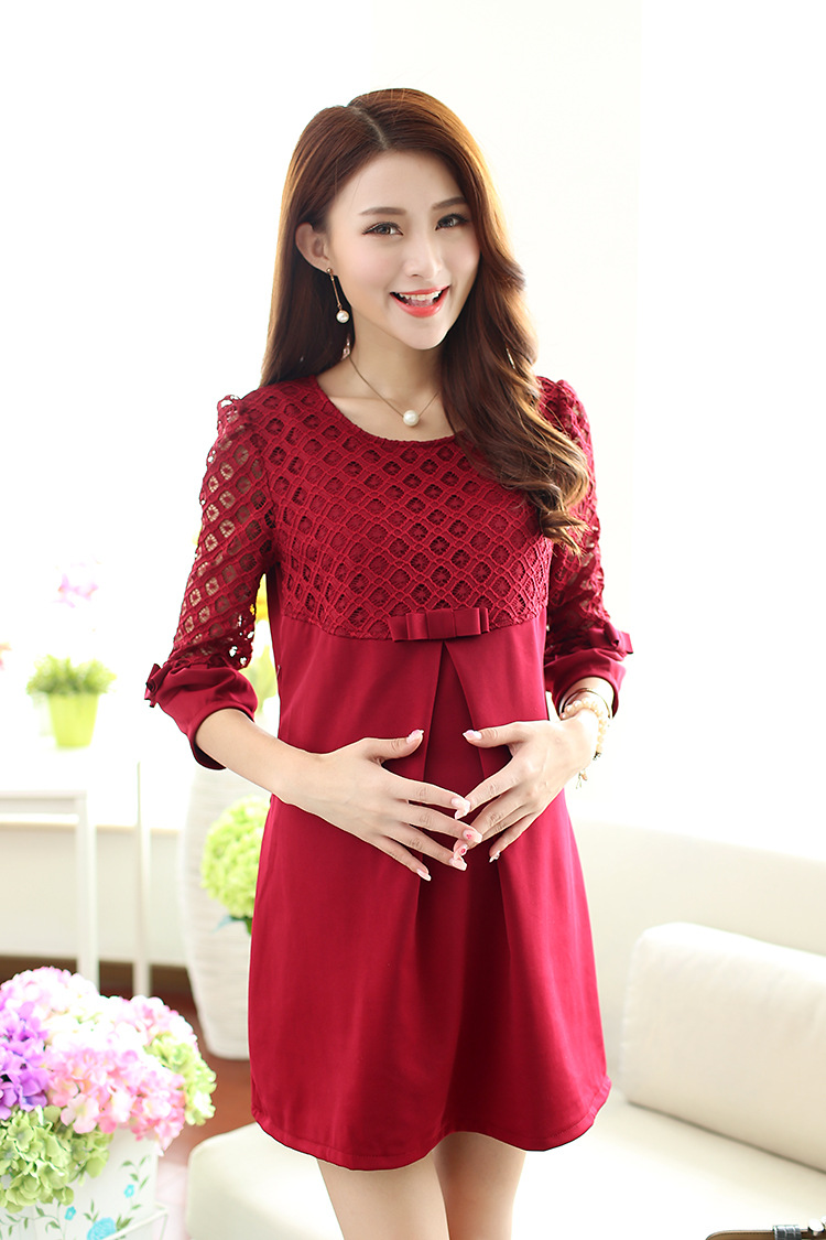 孕妇装新款时尚夏季蕾丝孕妇裙显瘦时尚中袖春秋打底孕妇连衣裙