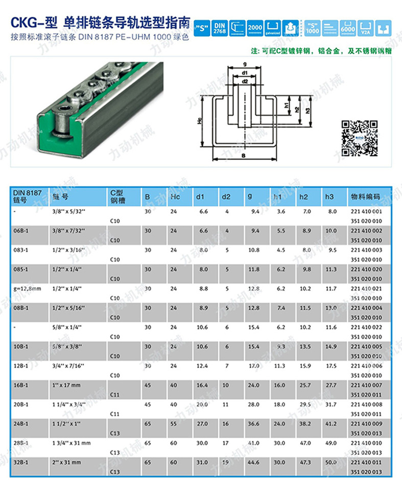 厂家销售聚乙烯塑料导轨 链条导向件 链条 轨道 ckg型28b-1
