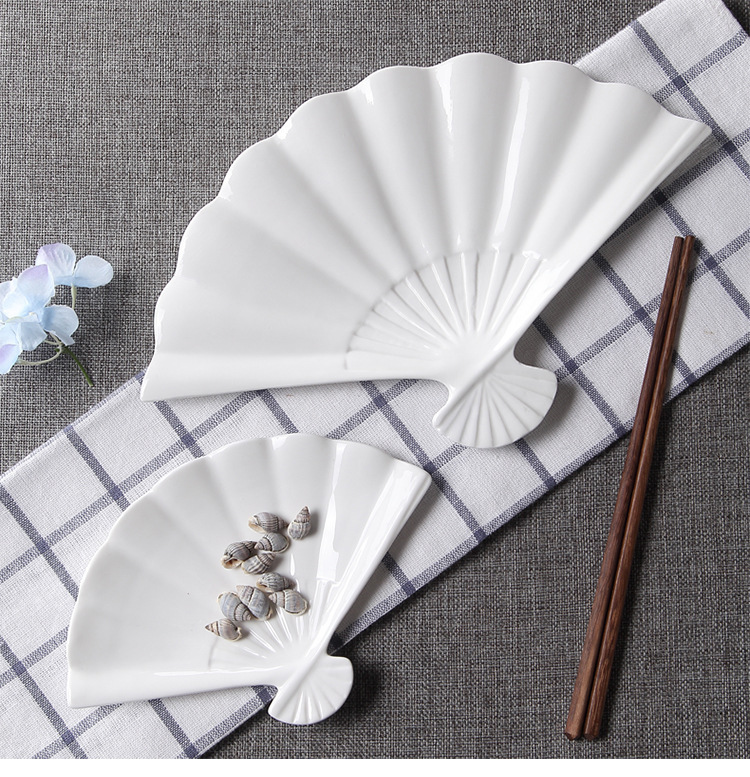 扇形盘 纯白陶瓷盘子碟子菜盘简约家用摆盘造型不规则平盘西