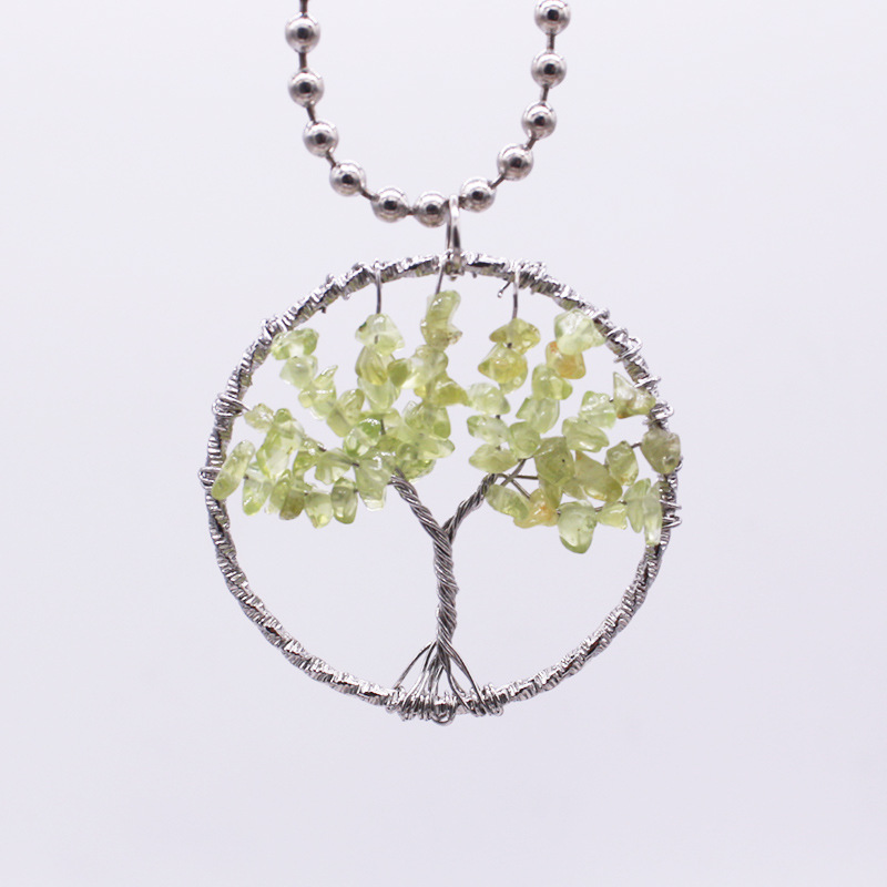 欧美原创diy手工天然石生命树吊坠项链 碎石编制缠绕女士项饰b051