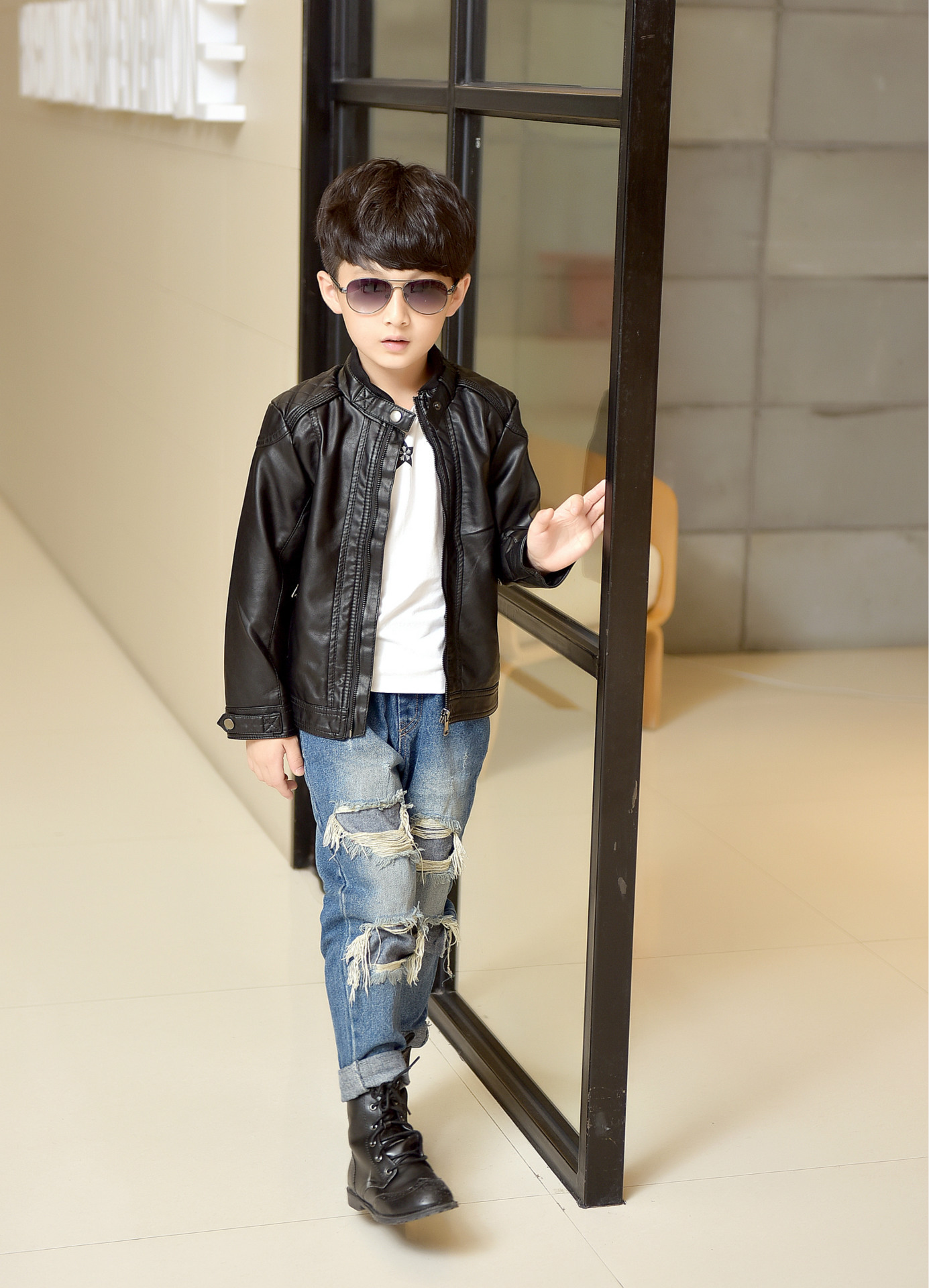 2016春秋季新款童装男童皮衣儿童皮衣女皮夹克中大童外套