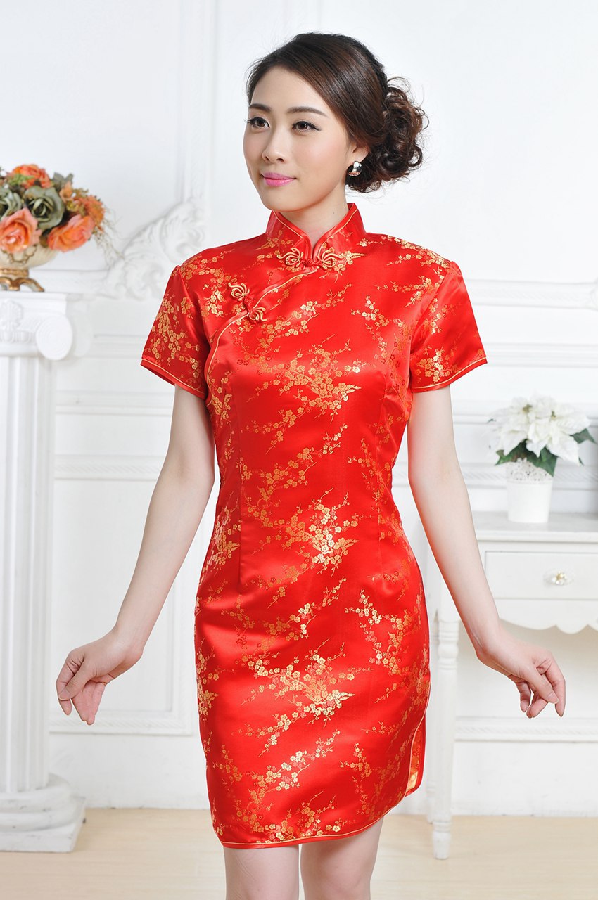 梅花短旗袍 女士唐装夏装旗袍裙礼仪表演出服中式改良复古短裙