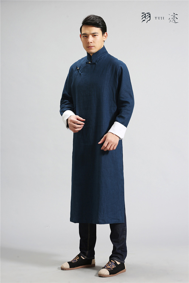 中国风男装民国风麻长袍立领复古唐装宽松长衫演出相声大褂伴郎服