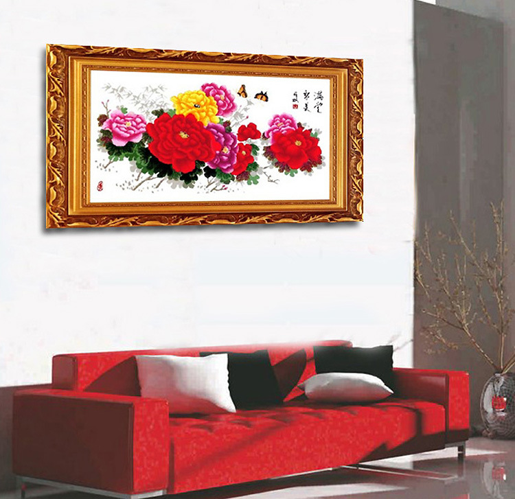 十字绣成品 满堂红 牡丹花卉系列 家居装饰精品 来图加工定.