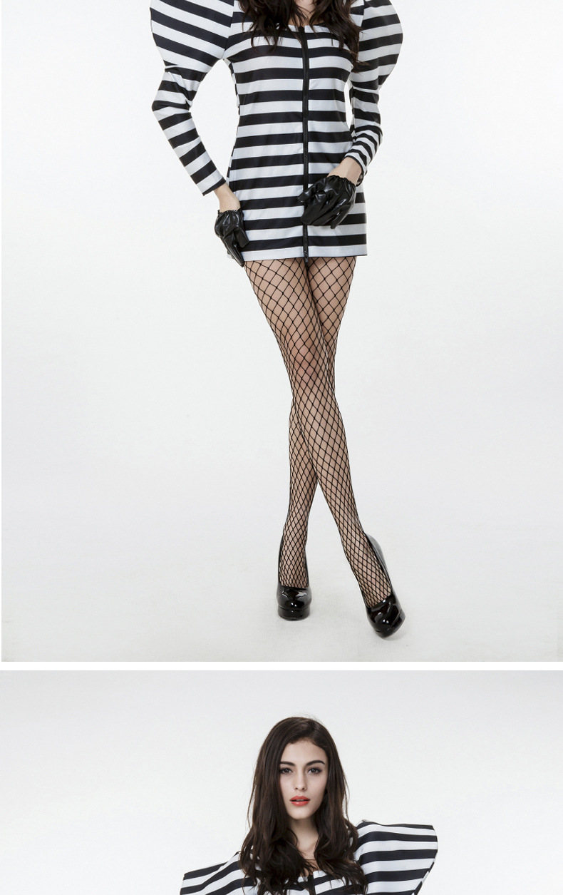 ladygaga 角色扮演服 万圣节女囚犯服黑白条纹个性夜场歌手演出服采购