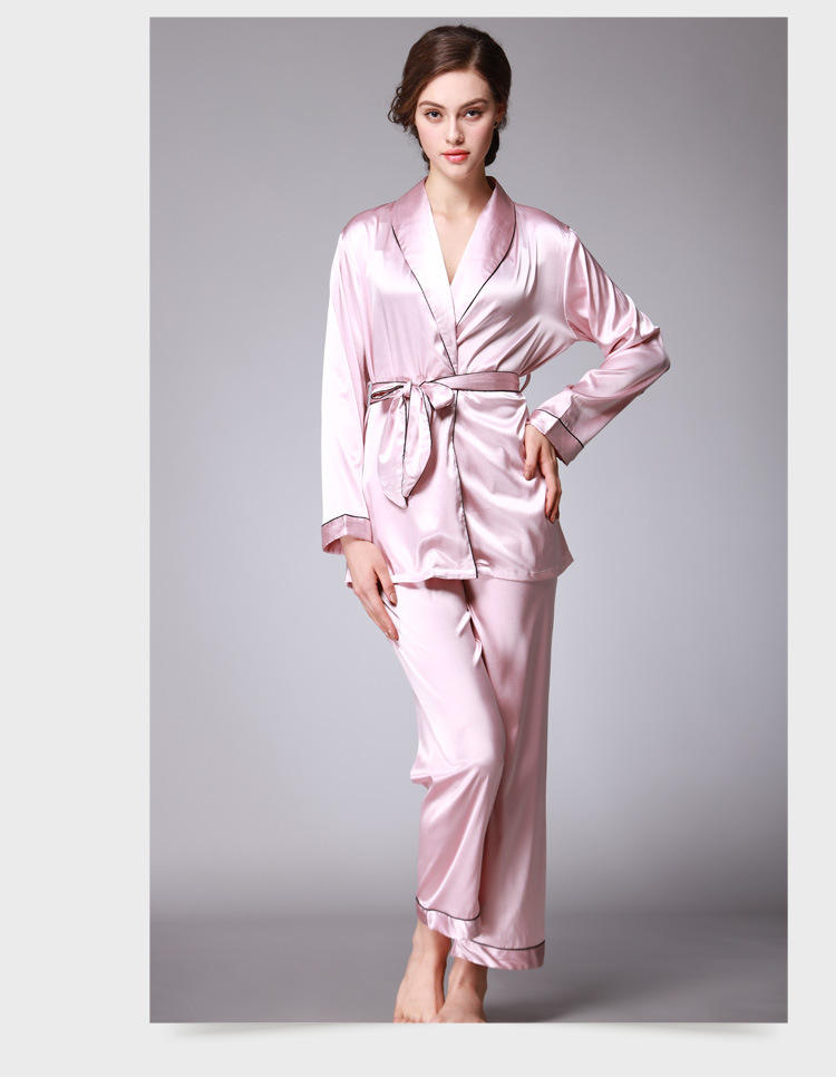 仿真丝女装睡衣女士长袖薄款v字领睡衣套装
