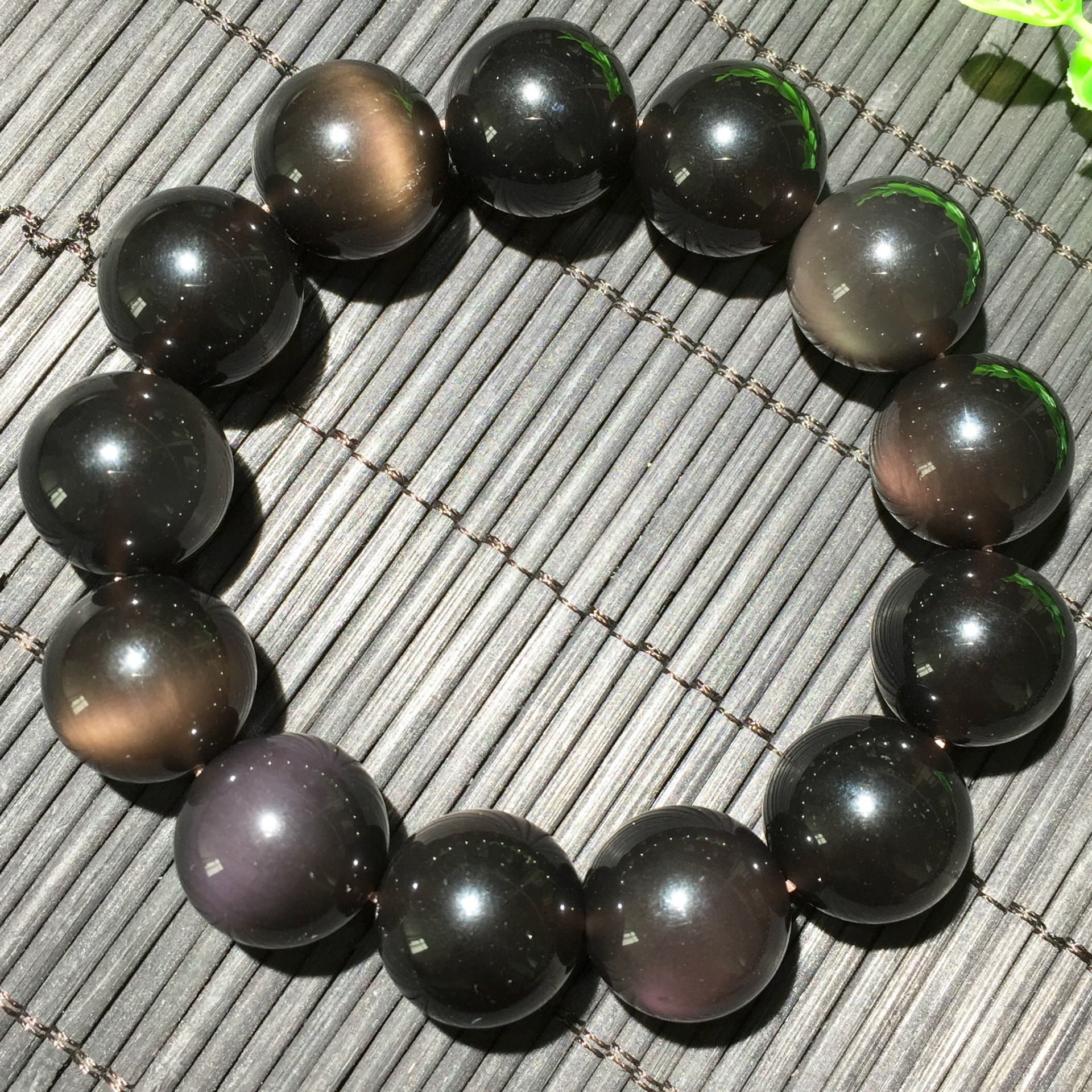 5a 双彩虹眼黑曜石批发 天然冰种黑曜石手链 男女款水晶手.