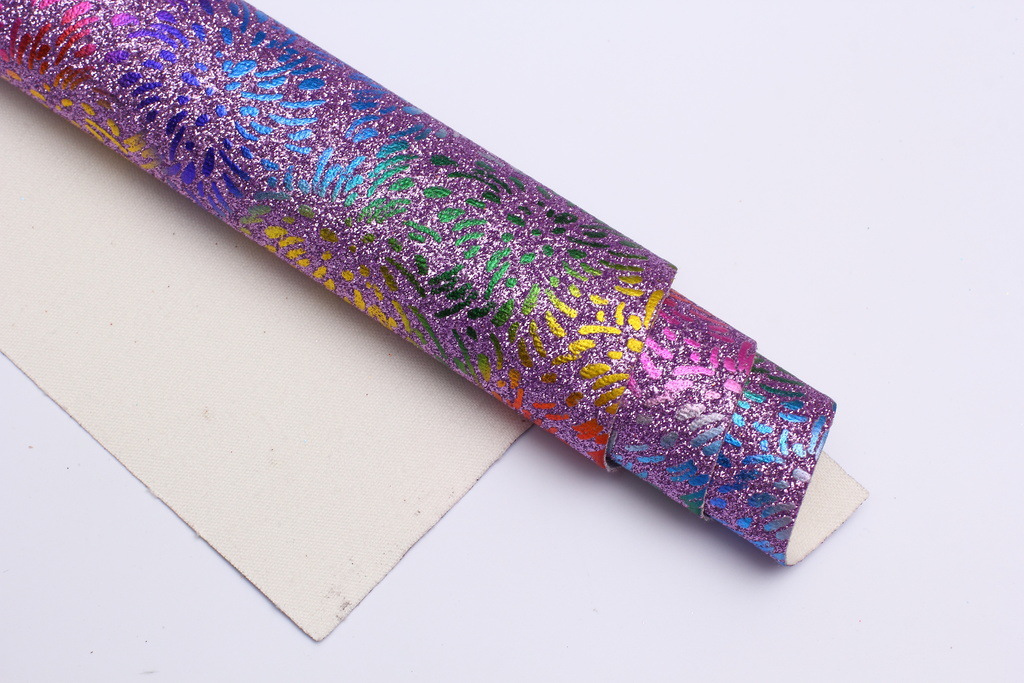 现货供应七彩绽放小**格利特皮革烫金鞋材箱包装饰面料