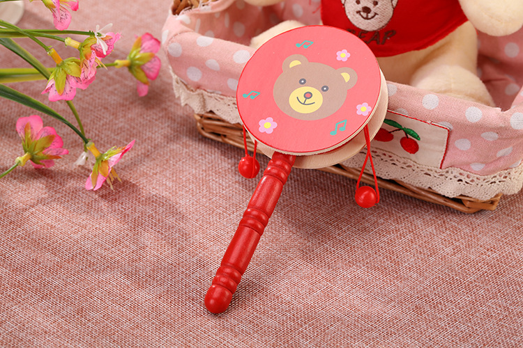 厂家直销早教幼儿木制拨浪鼓传统玩具木质手摇鼓摇铃音乐儿童玩具