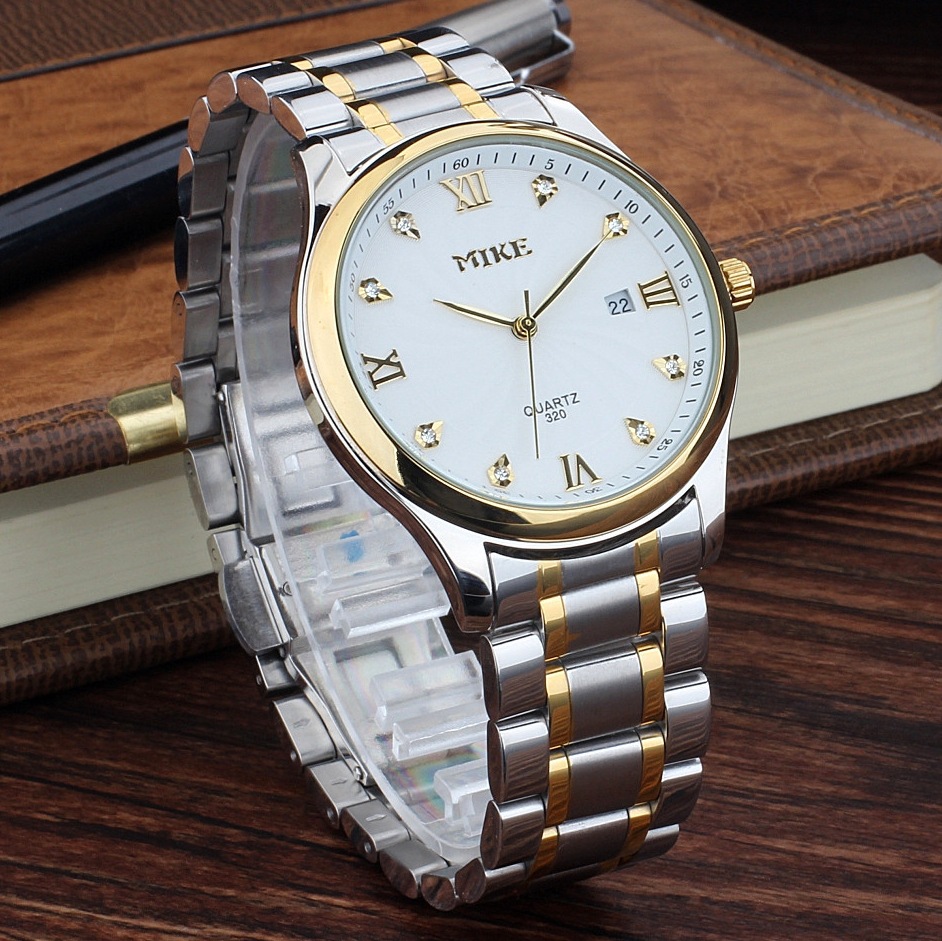 香港米可手表男女士石英手表大表盘商务男表精钢带防水时尚腕表