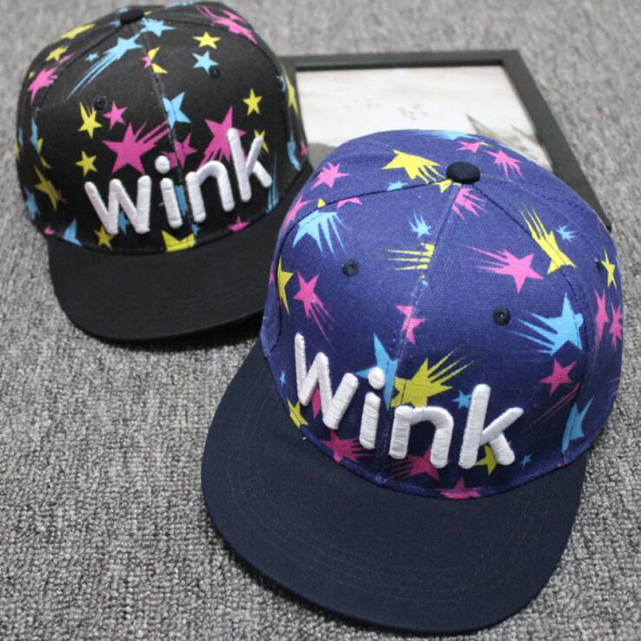 外贸男女街头嘻哈帽五角星刺绣wink字母平沿街舞棒球帽遮阳帽子