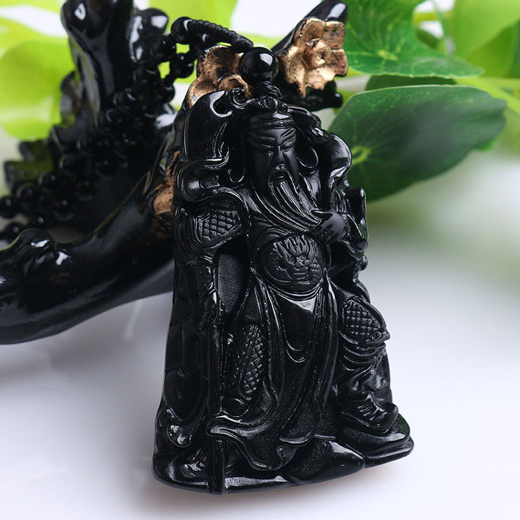 黑曜石关公挂件  黑曜石关公吊坠