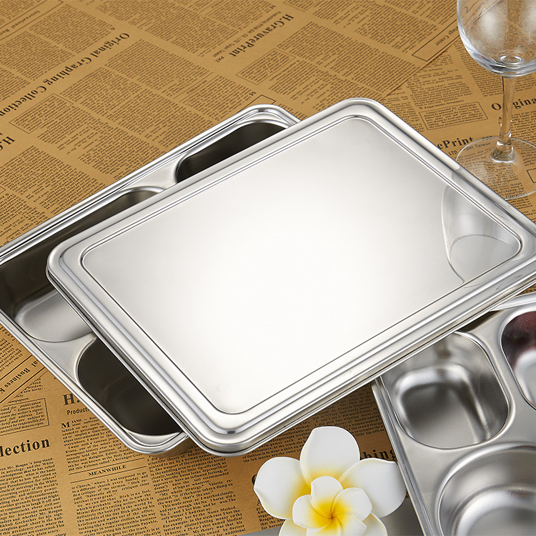 厂家直销 加深加厚无磁大四/五格带盖快餐盘 学生食堂不锈钢餐盘