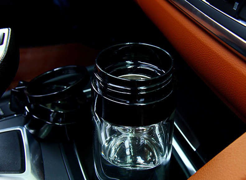 宜加美双层玻璃杯 便携旅行杯 透明带盖茶