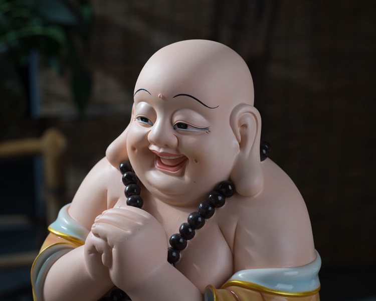 招财开心大肚笑佛陶瓷艺术家居彩色弥勒佛办公桌面弥勒佛创意摆件