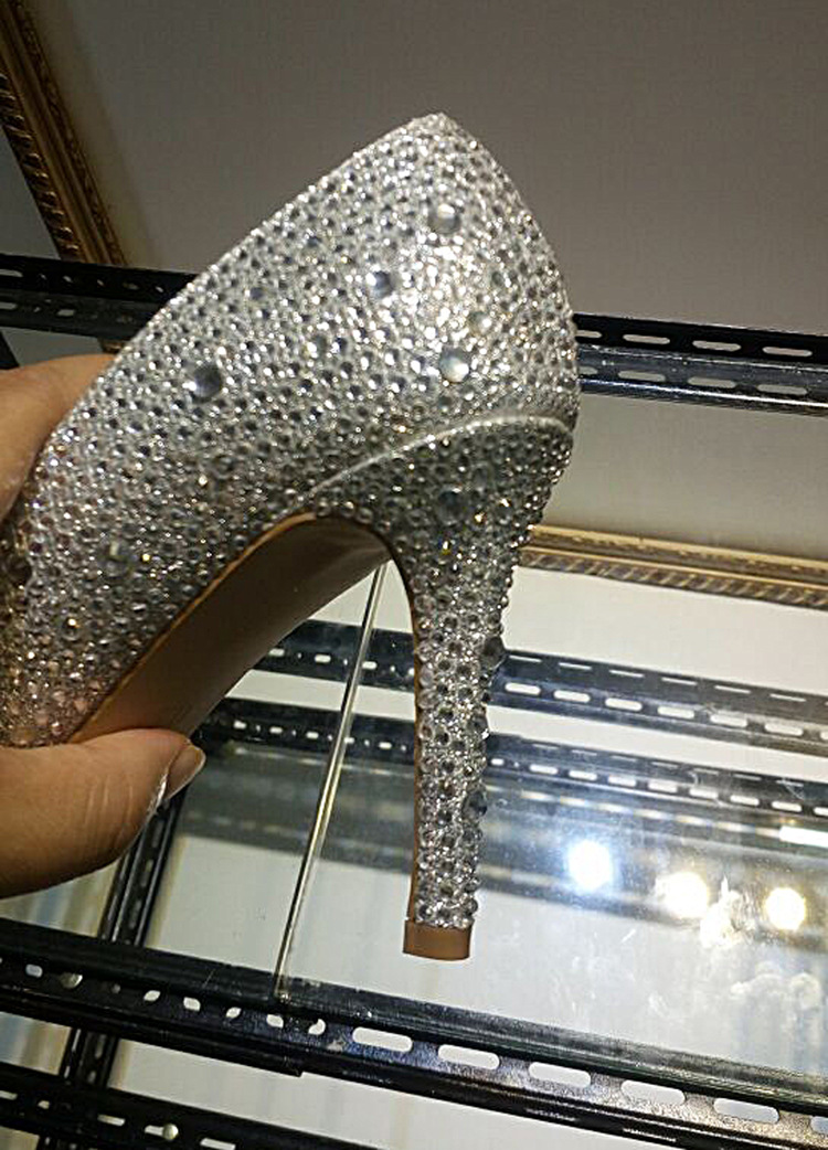 欧洲站春秋2016新款灰姑娘同款水晶鞋水钻高跟鞋尖头女单鞋婚鞋