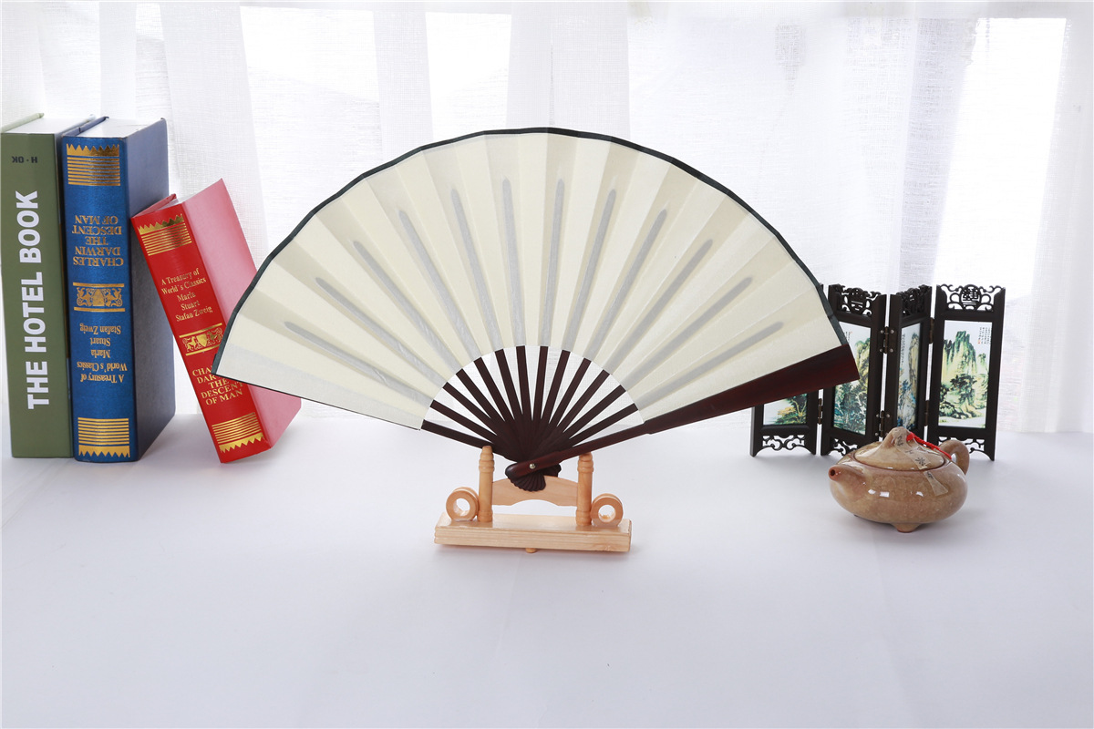 厂家直销 8寸空白绢布扇 diy绘画扇 表演扇演出扇 四色可选 男扇