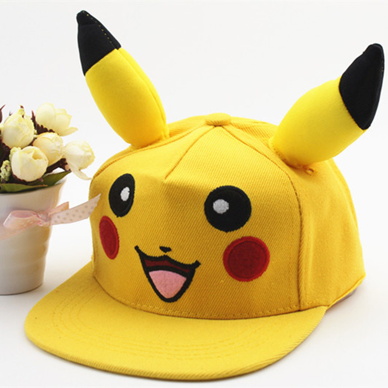 亲子帽子儿童卡通皮卡丘平沿棒球帽可爱男女童夏季防晒帽耳朵帽子
