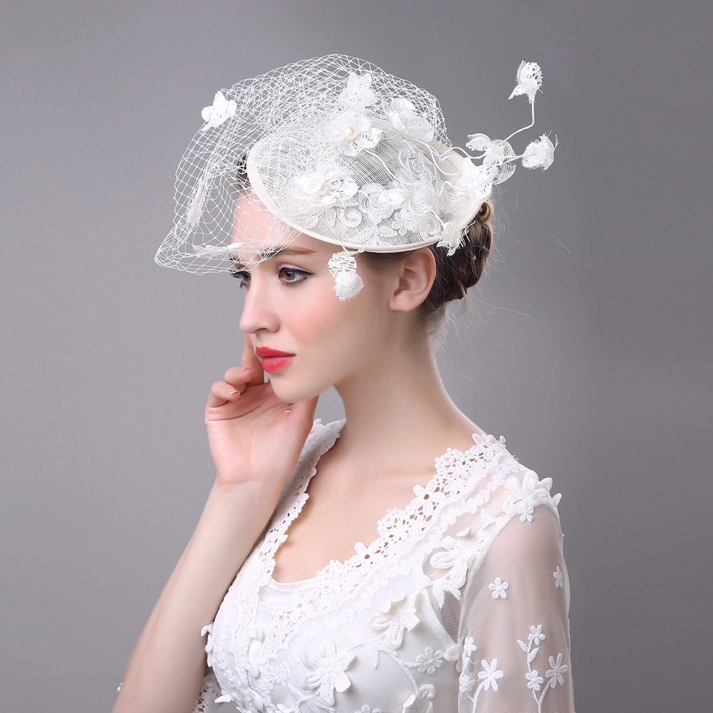韩式手工亚麻纱帽蕾丝网纱森女婚纱新娘礼帽