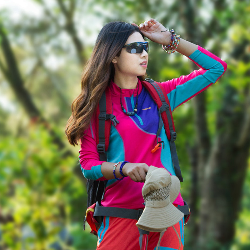 途森狼秋款立领速干长袖女 拼接女士速干衣 吸湿排汗弹力登山服