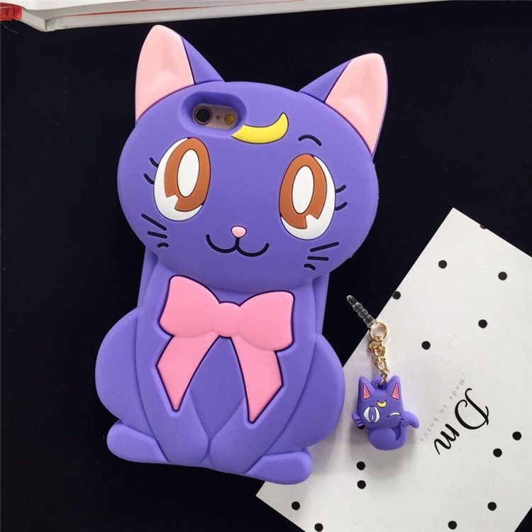 厂家直销可爱硅胶露娜猫iphone6 plus手机壳美少女.