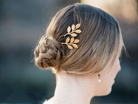 欧美复古森系发饰雅典娜橄榄枝发夹 唯美新娘头饰 树叶子边夹批发