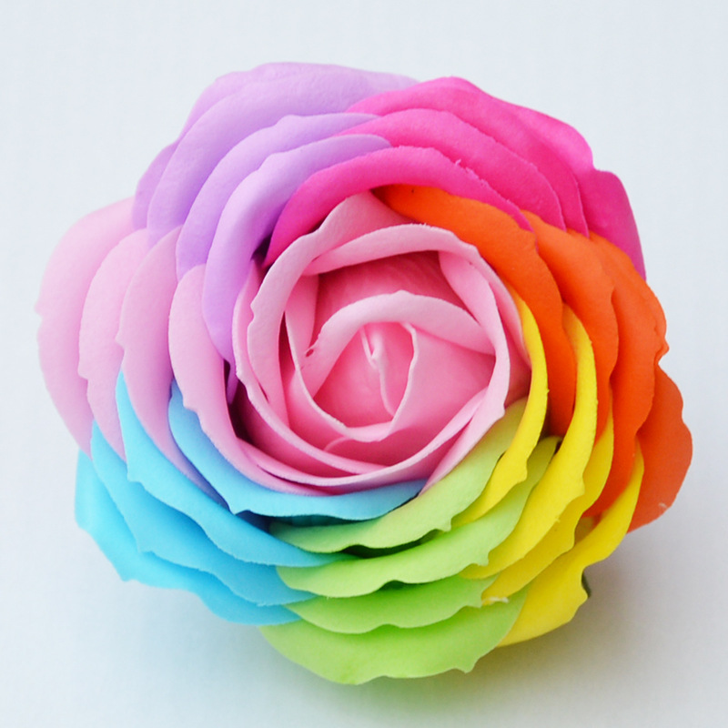 七彩玫瑰香皂花头批发肥皂花束仿真永生花礼-鲜花,花艺制品